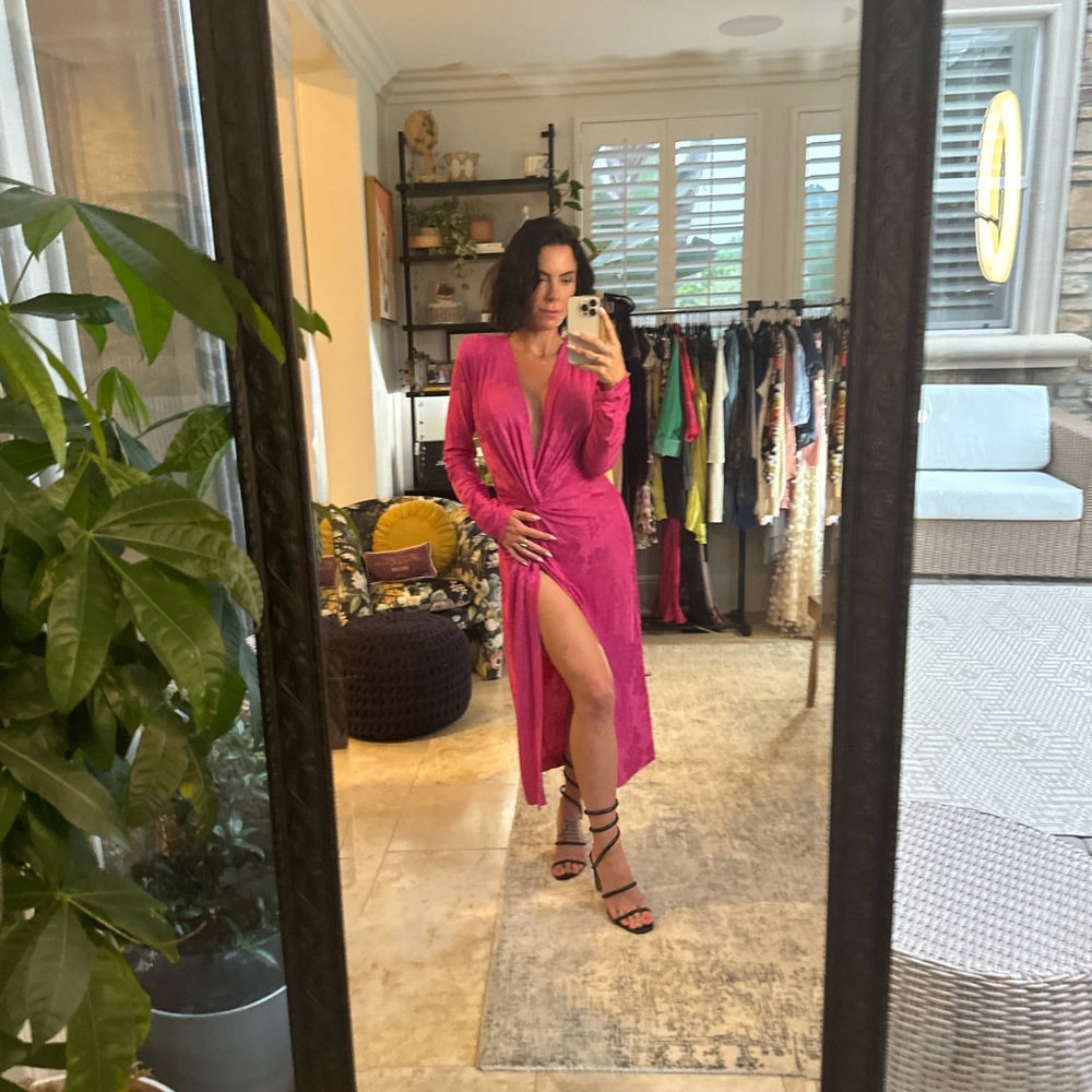 Zara Long Sleeve high slit Pink Dress with padded shoulders Size M - Picture 2 of 3